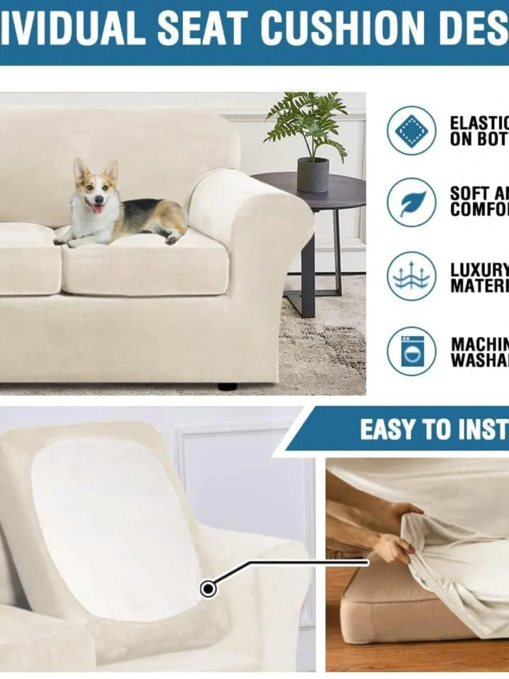Velvet Loveseat 3 Piece Stretch Navy Sofa Cover